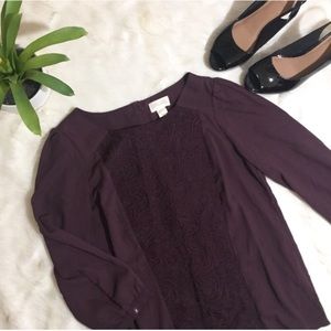 Lucy & Laurel Lace Inset Panel Blouse Burgundy Top Small